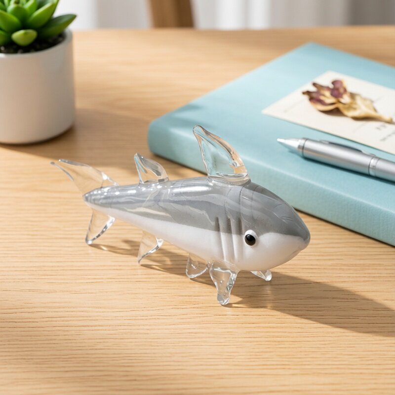 Marine Aquarium Home - Gray Murano Glass Shark Figurine -