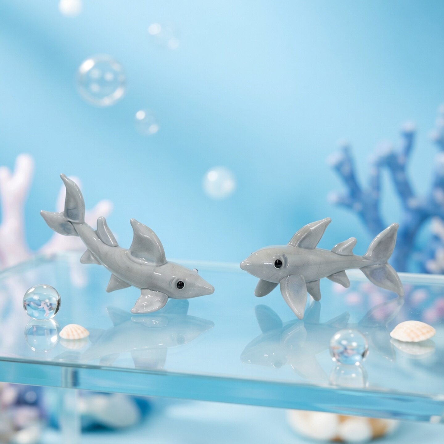 Handmade Mini Glass Shark Figu - Marine Aquarium Home ulasan dan harga